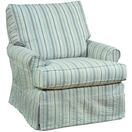 Transitional Sarah Swivel Glider Chair with Pleated Skirt